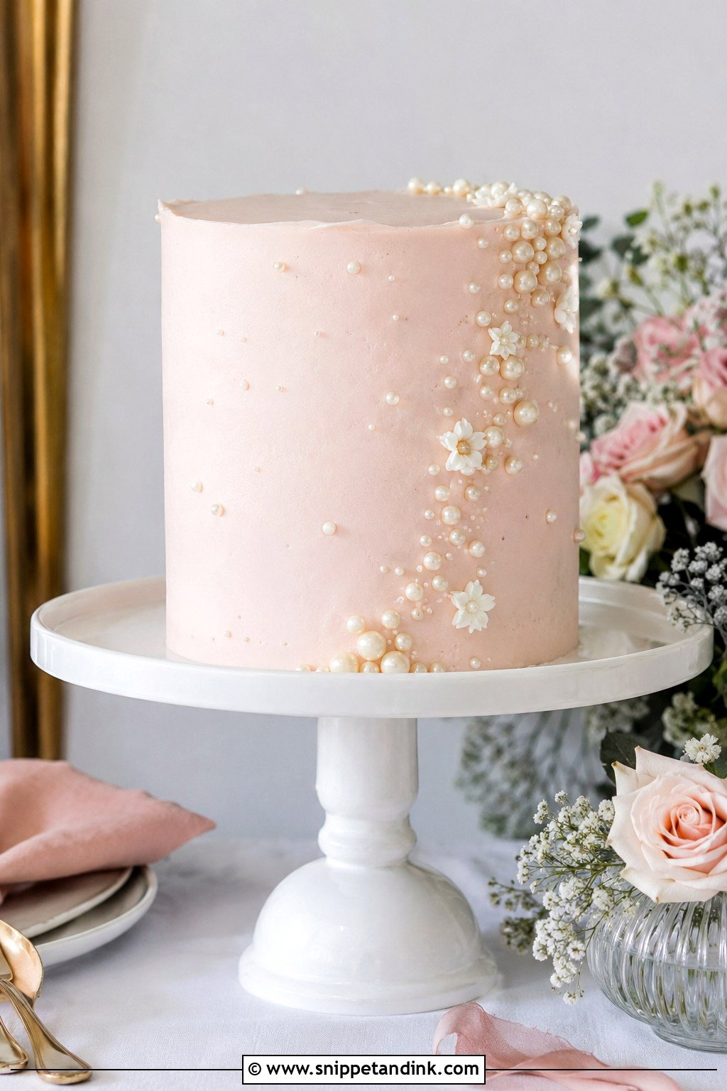 1 Tier Pearl Wedding Cake With Blush - Snippet and Ink - 20 1 Tier Pearl Wedding Cake Ideas