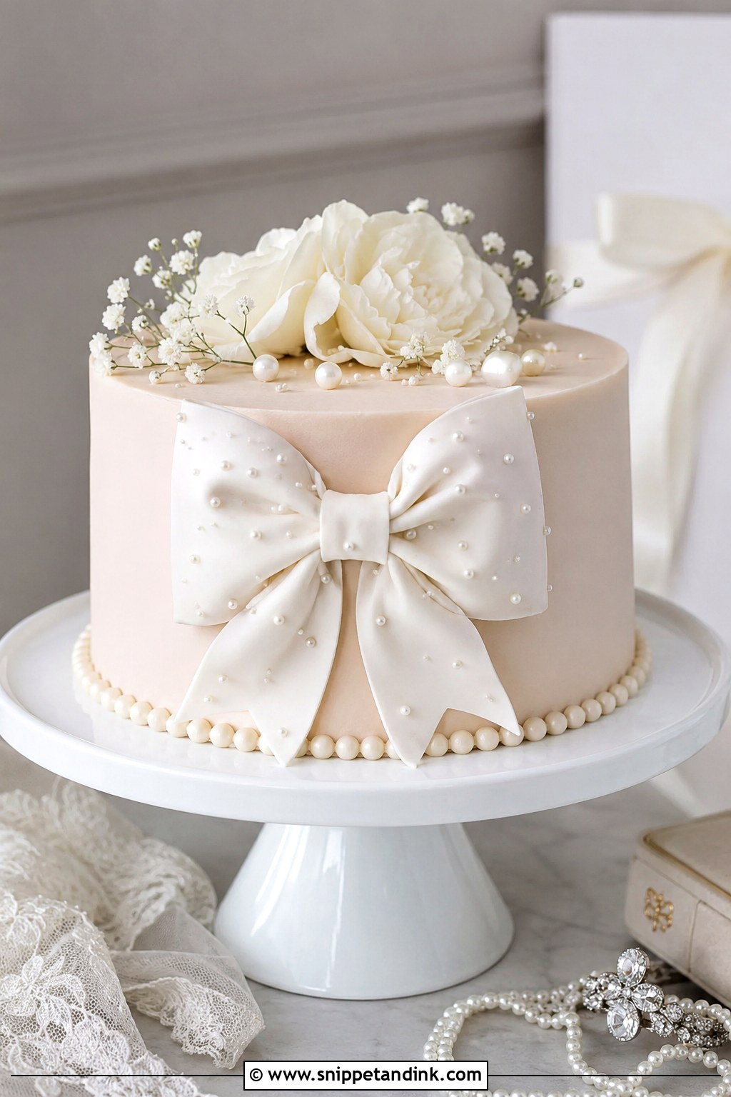 1 Tier Pearl Wedding Cake With Bow - Snippet and Ink - 20 1 Tier Pearl Wedding Cake Ideas