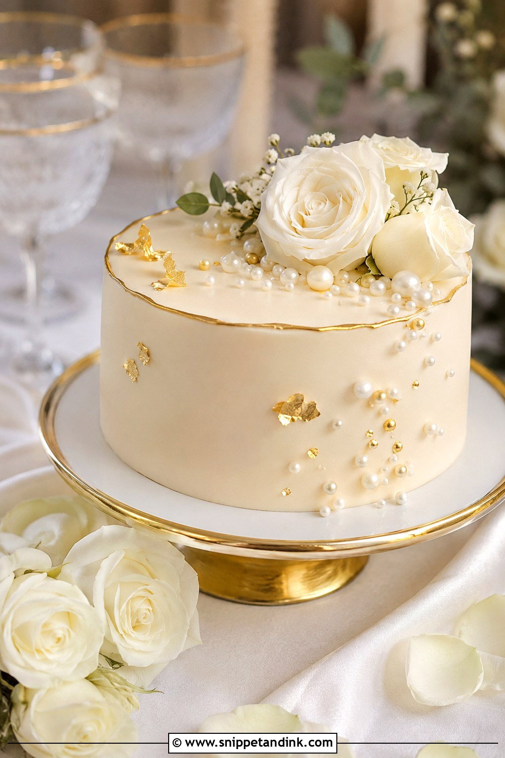 1 Tier Pearl Wedding Cake With Gold - Snippet and Ink - 20 1 Tier Pearl Wedding Cake Ideas
