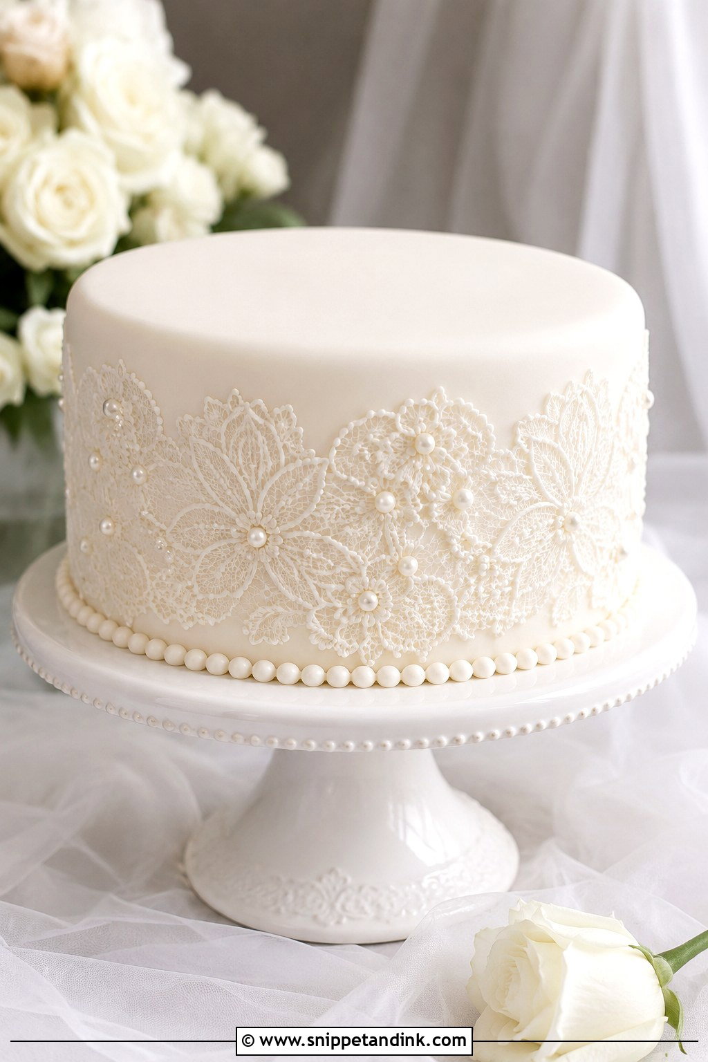1 Tier Pearl Wedding Cake With Lace - Snippet and Ink - 20 1 Tier Pearl Wedding Cake Ideas