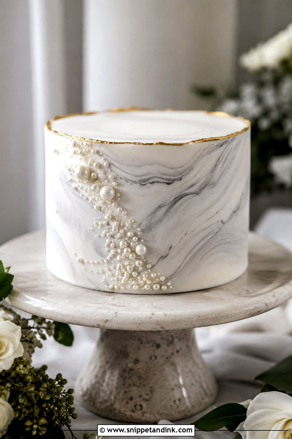 1 Tier Pearl Wedding Cake With Marble - Snippet and Ink - 20 1 Tier Pearl Wedding Cake Ideas