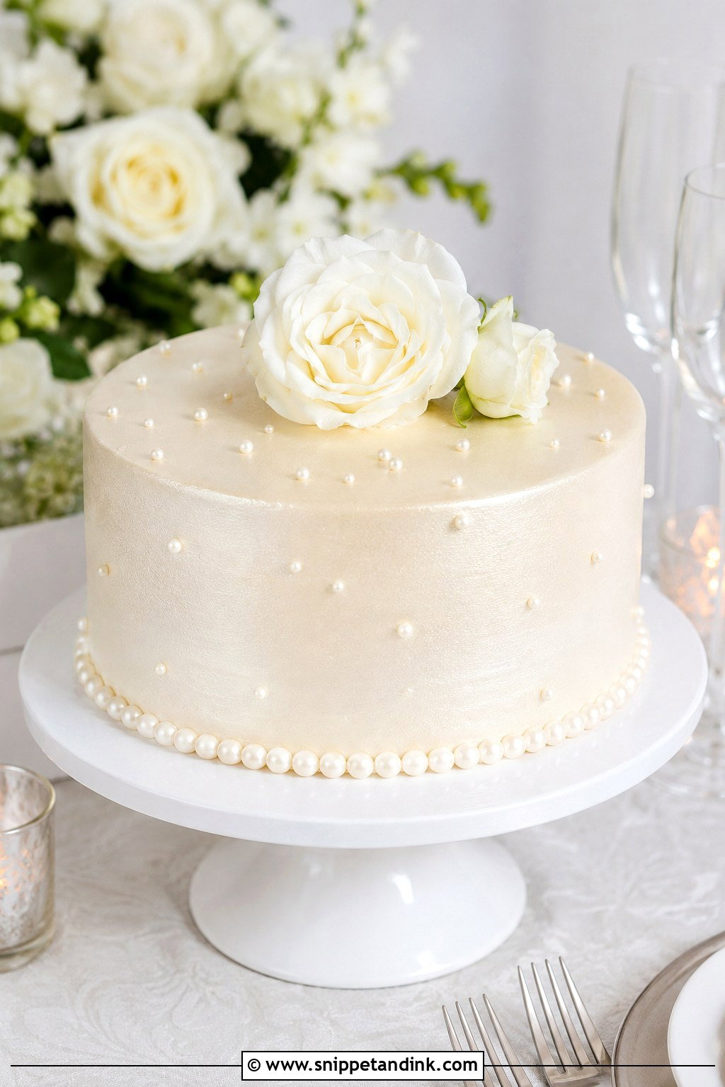 1 Tier Pearl Wedding Cake With Pearlescent Finish - Snippet and Ink - 20 1 Tier Pearl Wedding Cake Ideas