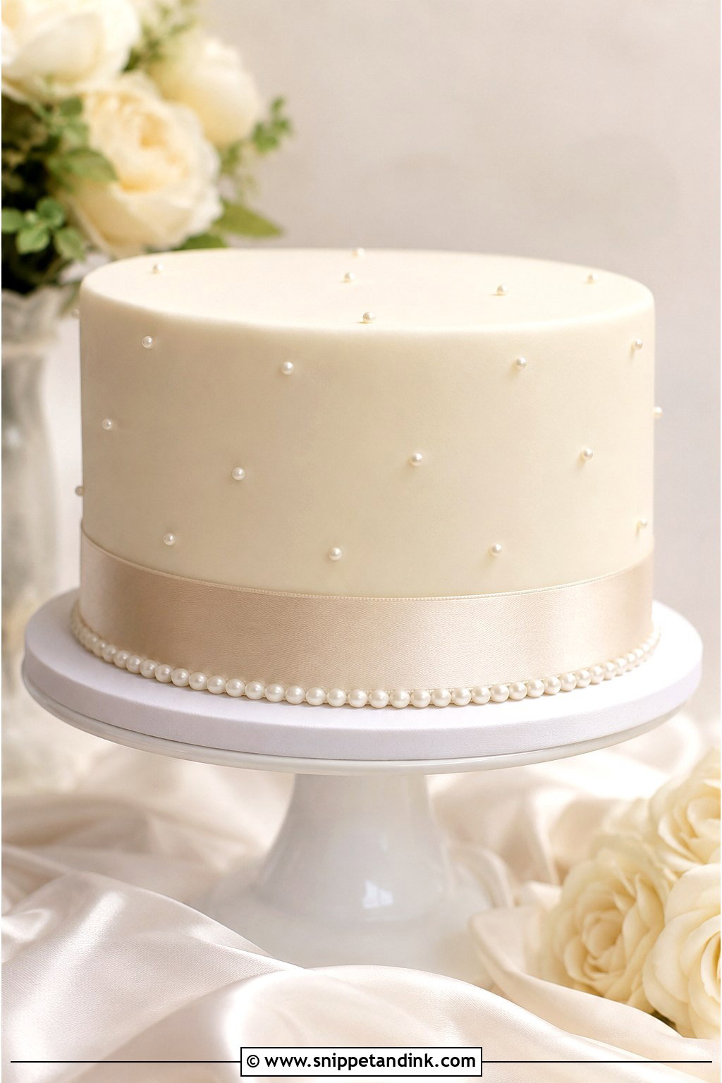 1 Tier Pearl Wedding Cake With Ribbon - Snippet and Ink - 20 1 Tier Pearl Wedding Cake Ideas