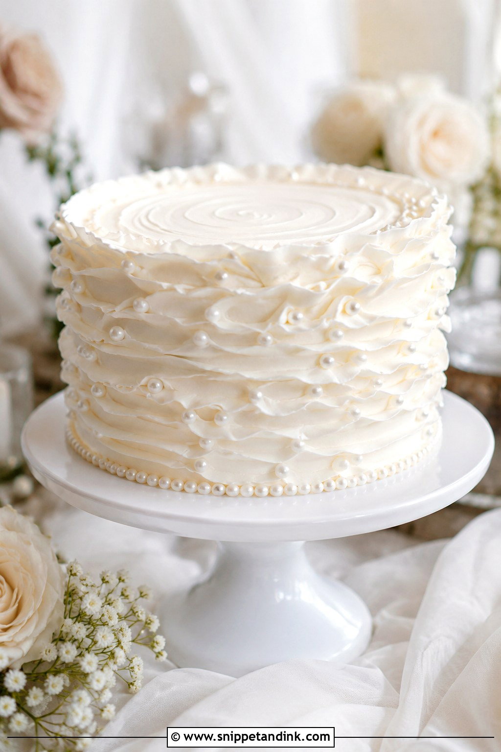 1 Tier Pearl Wedding Cake With Ruffles - Snippet and Ink - 20 1 Tier Pearl Wedding Cake Ideas