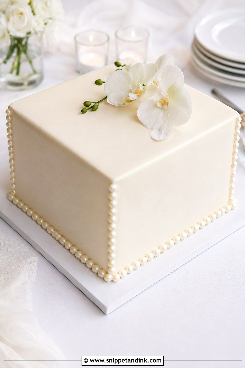 1 Tier Pearl Wedding Cake With Square Shape - Snippet and Ink - 20 1 Tier Pearl Wedding Cake Ideas