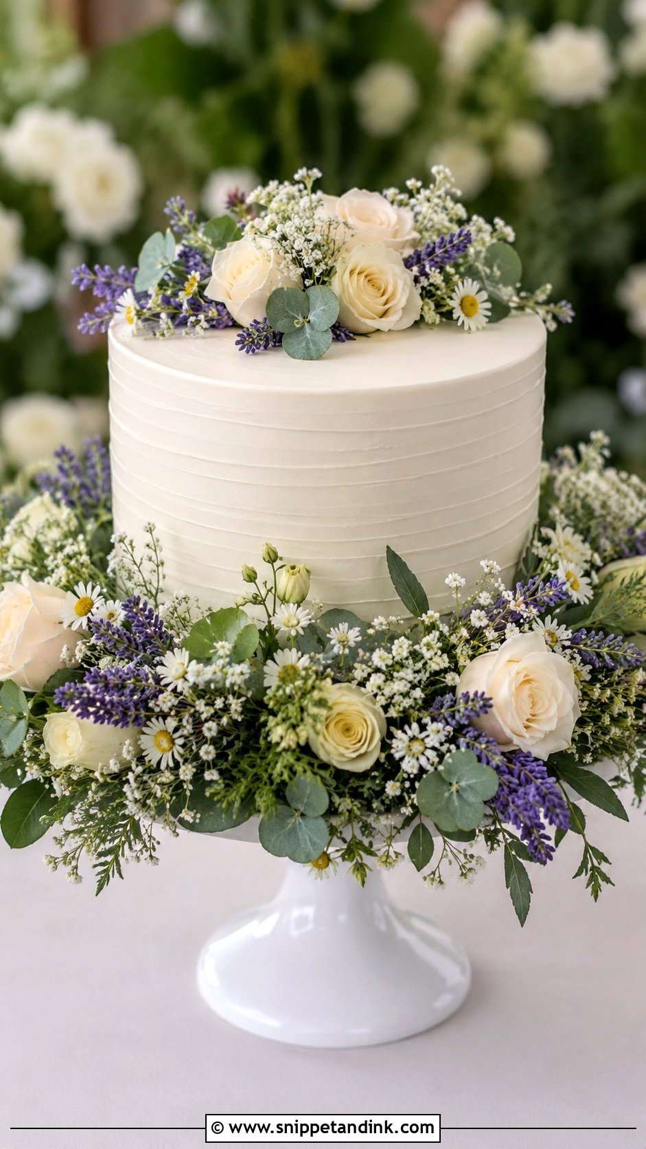 1 Tier Wedding Cake With Floral Wreath - Snippet and Ink - 20 1 Tier Wedding Cake Ideas
