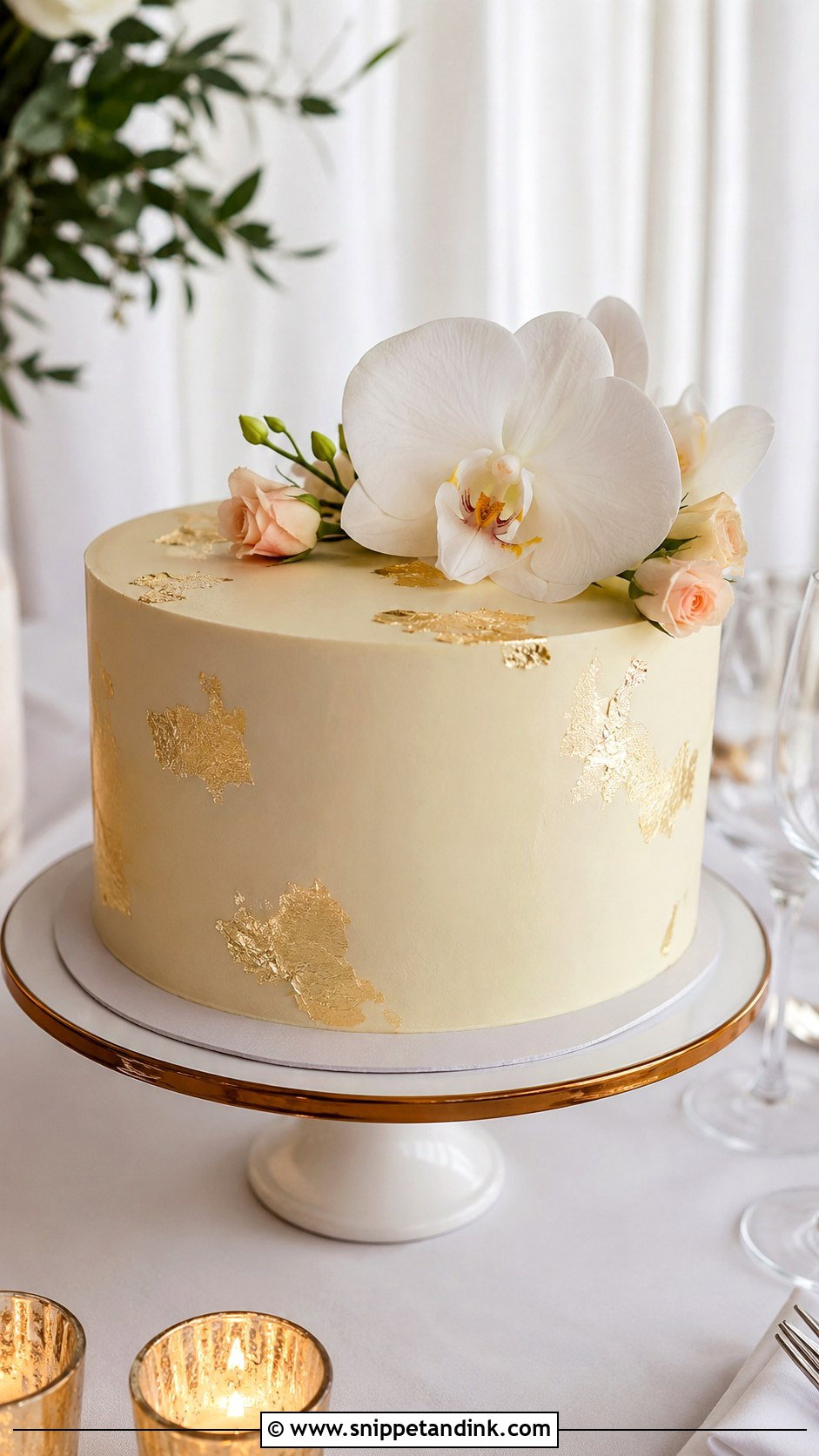 1 Tier Wedding Cake With Gold Leaf - Snippet and Ink - 20 1 Tier Wedding Cake Ideas