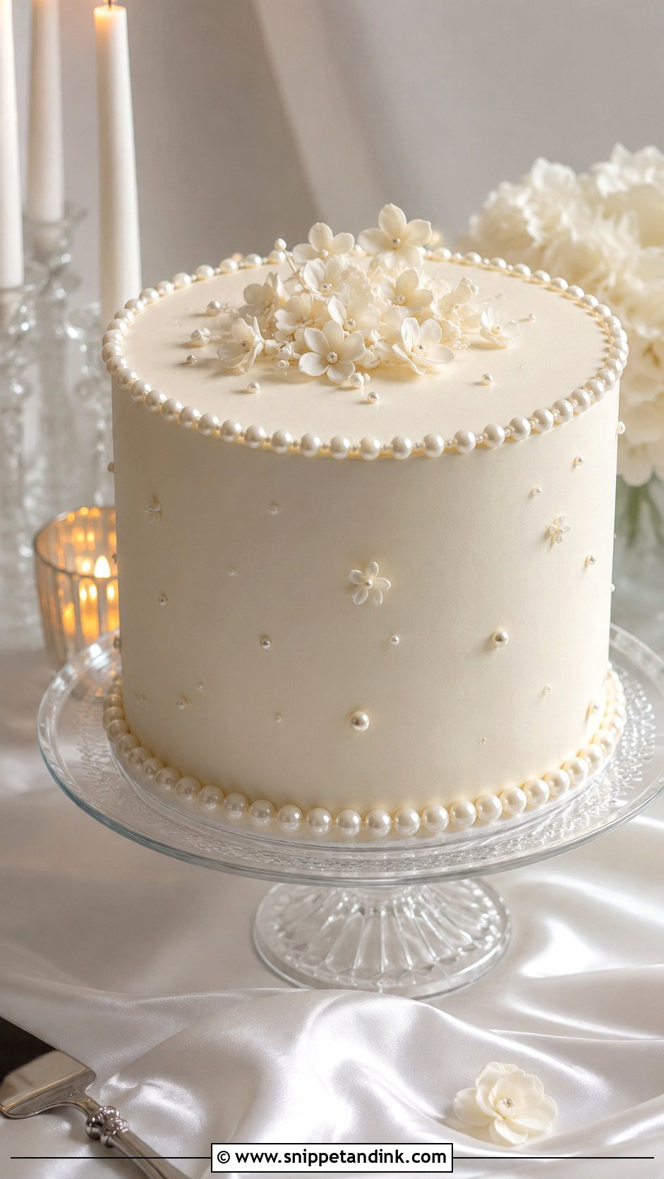 1 Tier Wedding Cake With Pearl Details - Snippet and Ink - 20 1 Tier Wedding Cake Ideas