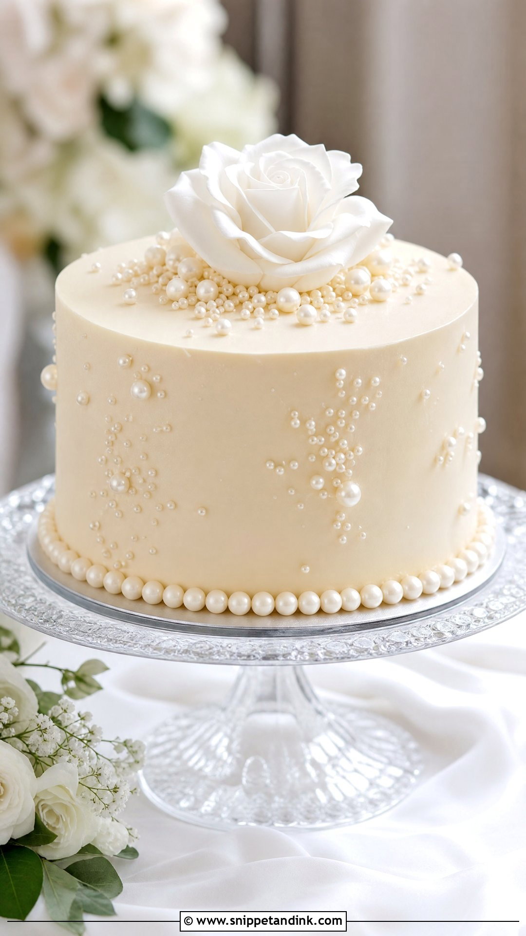 1 Tier Wedding Cake With Pearls - Snippet and Ink - 25 1 Tier Cake Ideas for Wedding