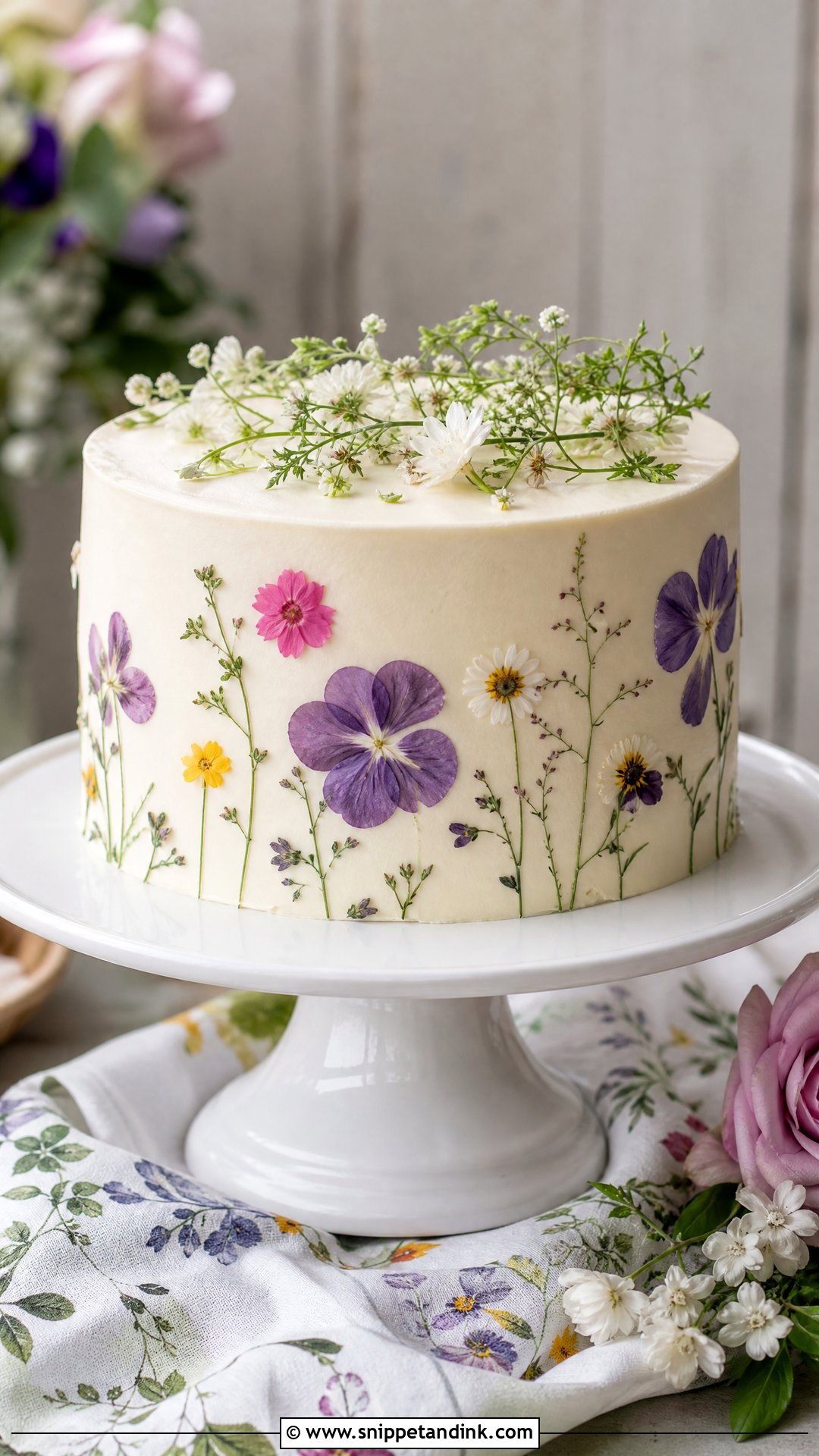 1 Tier Wedding Cake With Pressed Flowers - Snippet and Ink - 25 1 Tier Cake Ideas for Wedding