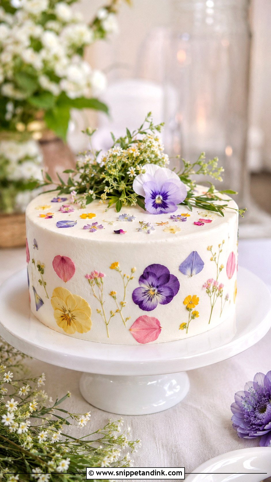 1 Tier Wedding Cake With Pressed Flowers - Snippet and Ink - 20 1 Tier Wedding Cake Ideas
