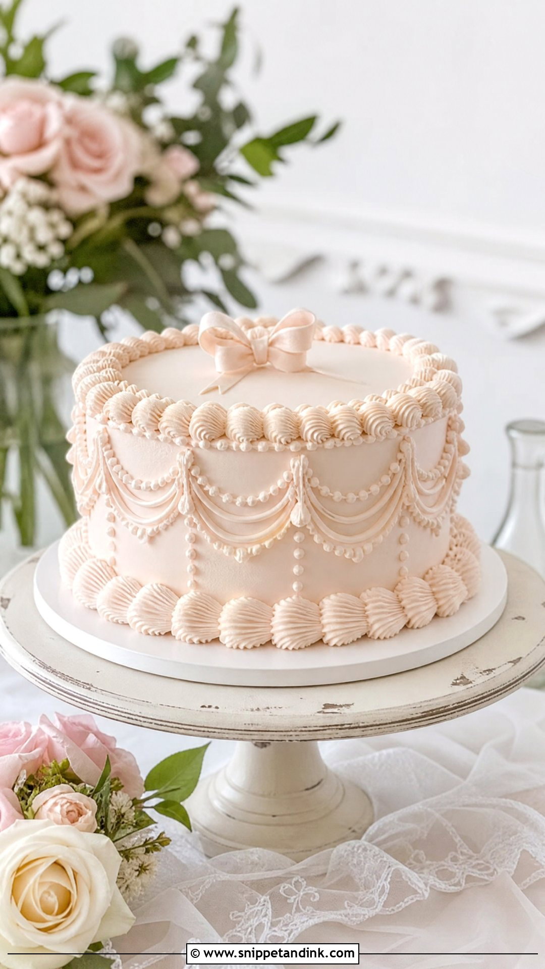 1 Tier Wedding Cake With Vintage Piping - Snippet and Ink - 25 1 Tier Cake Ideas for Wedding