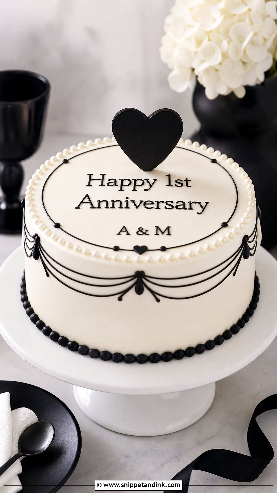 1 Year Anniversary Black And White Cake - Snippet and Ink - 30 1 Year Anniversary Cake Ideas