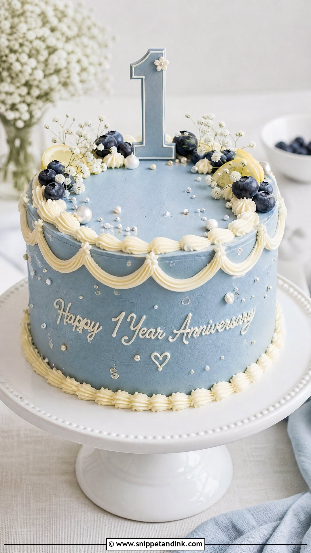 1 Year Anniversary Blue Cake - Snippet and Ink - 30 1 Year Anniversary Cake Ideas
