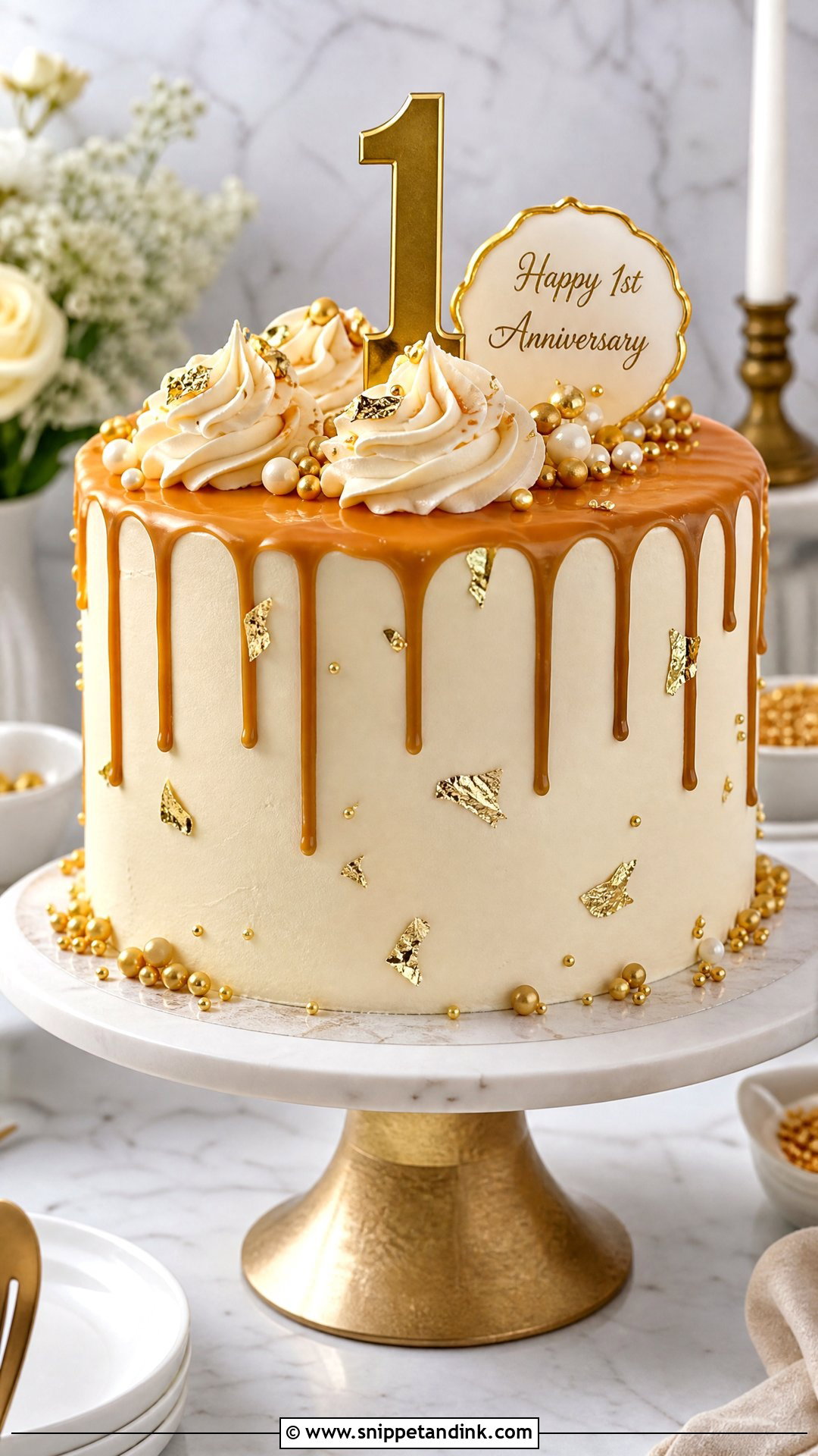 1 Year Anniversary Gold Cake - Snippet and Ink - 30 1 Year Anniversary Cake Ideas