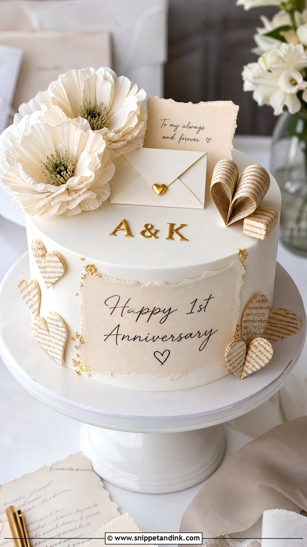 1 Year Anniversary Paper Theme Cake - Snippet and Ink - 30 1 Year Anniversary Cake Ideas