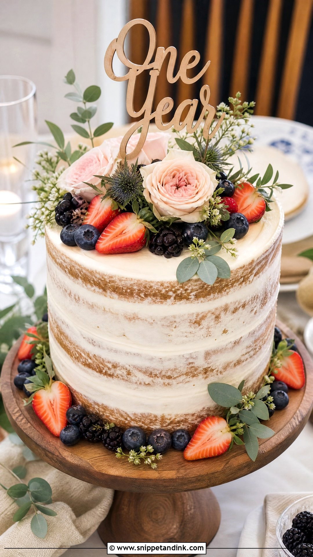 1 Year Anniversary Semi Naked Cake - Snippet and Ink - 30 1 Year Anniversary Cake Ideas
