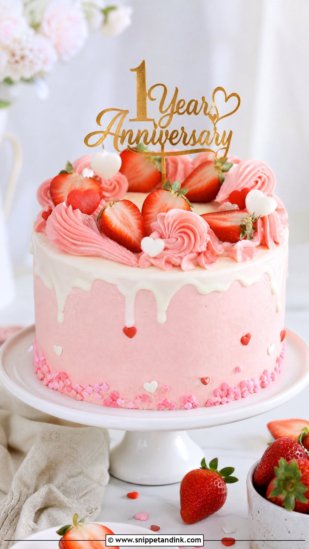 1 Year Anniversary Strawberry Cake - Snippet and Ink - 30 1 Year Anniversary Cake Ideas
