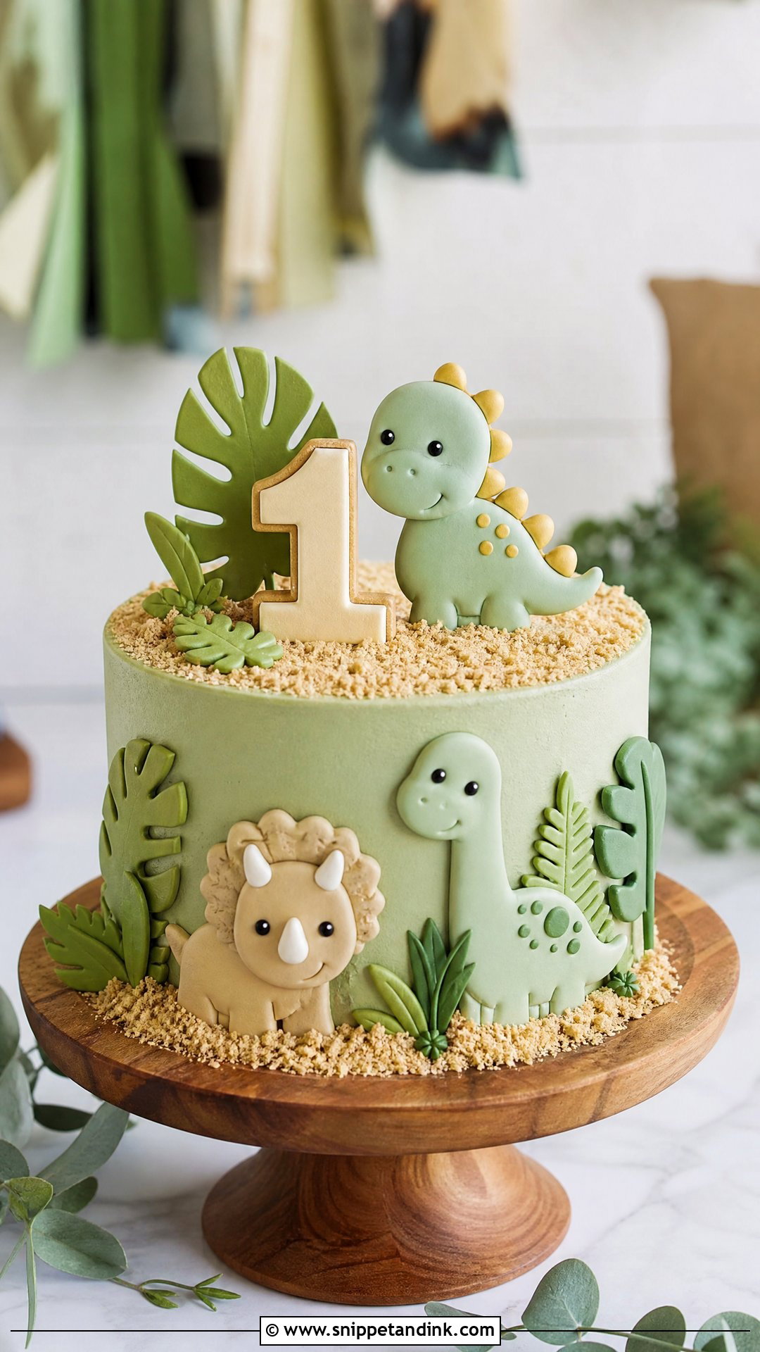 1 Year Dinosaur Cake - Snippet and Ink - 30 1 Year Cake Ideas