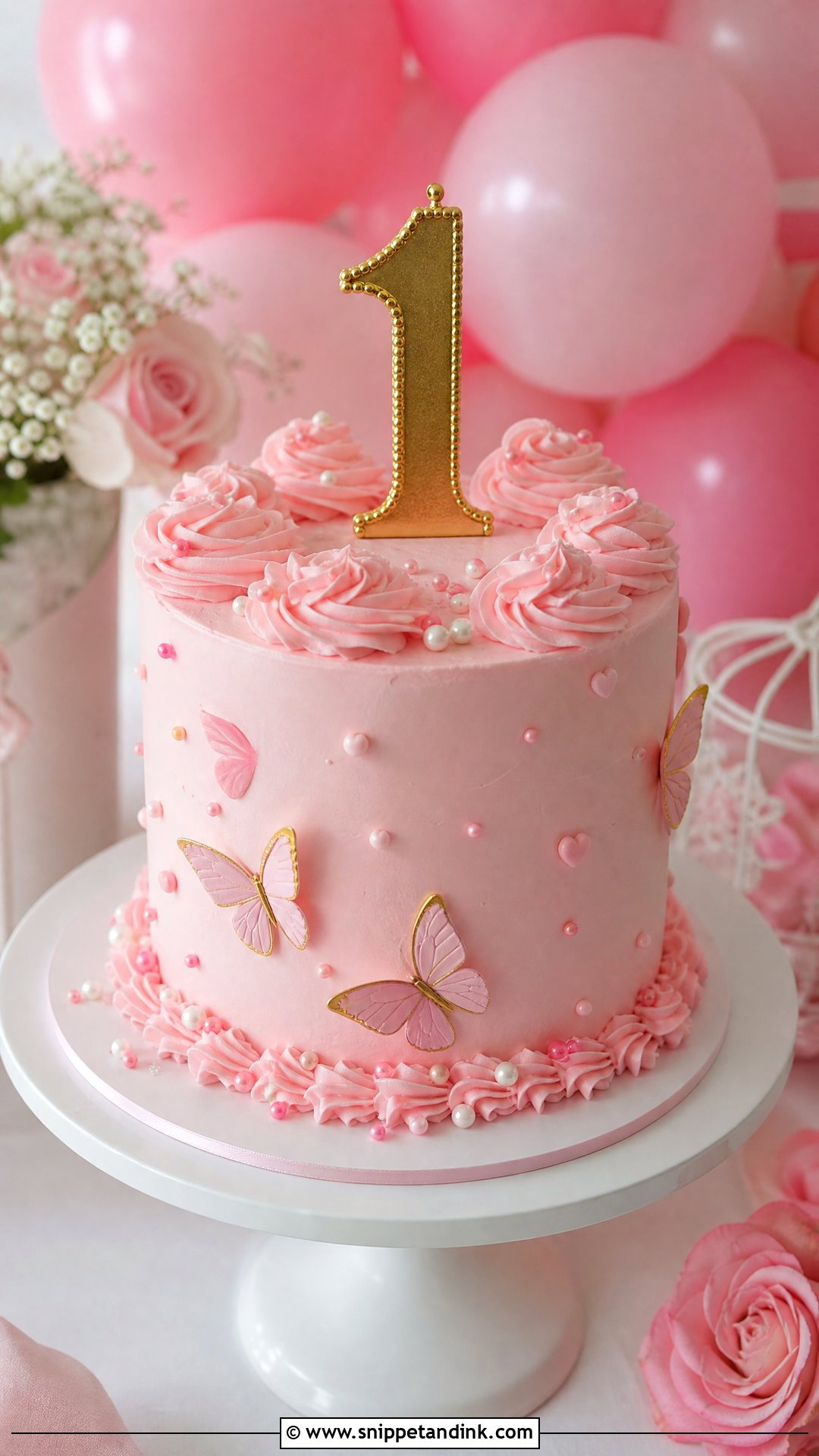 1 Year Pink Cake - Snippet and Ink - 30 1 Year Cake Ideas