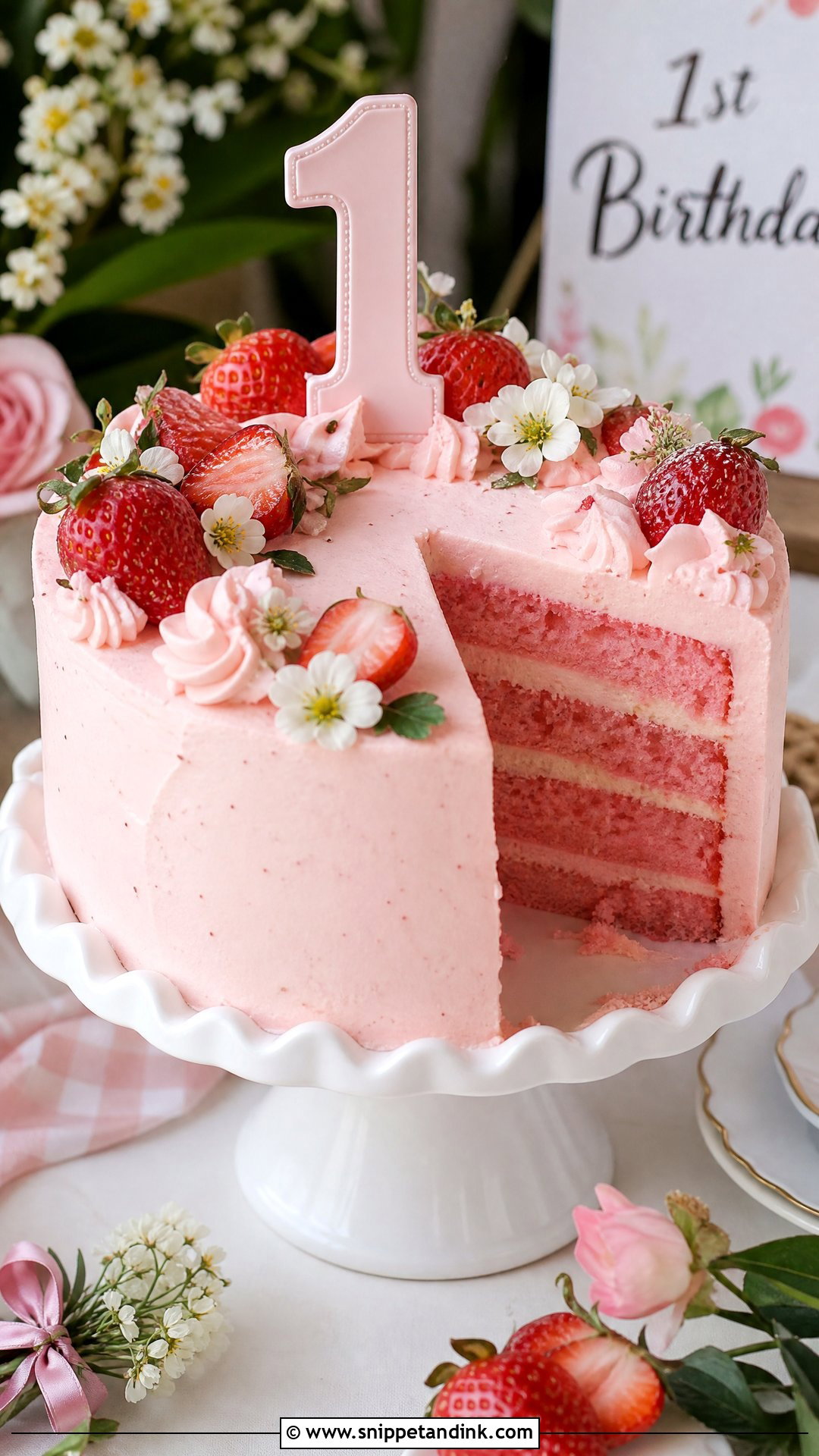 1 Year Strawberry Cake - Snippet and Ink - 30 1 Year Cake Ideas