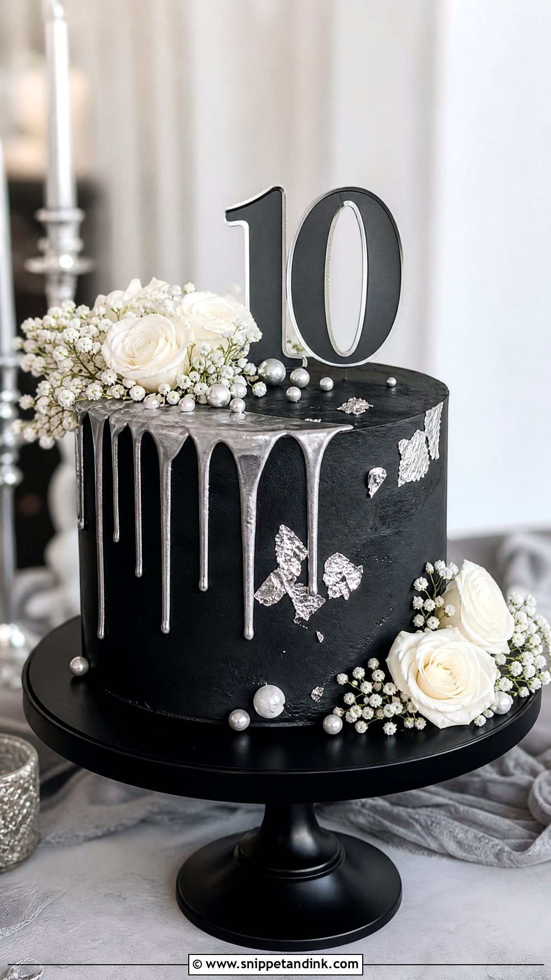 10 Year Anniversary Cake With Black And Silver - Snippet and Ink - 25 10 Year Anniversary Cake Ideas
