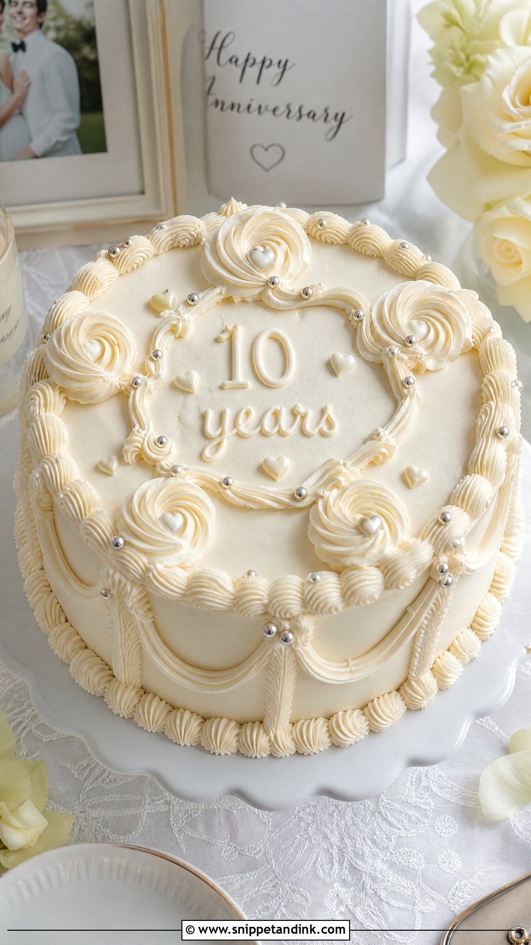 10 Year Anniversary Cake With Buttercream Piping - Snippet and Ink - 25 10 Year Anniversary Cake Ideas