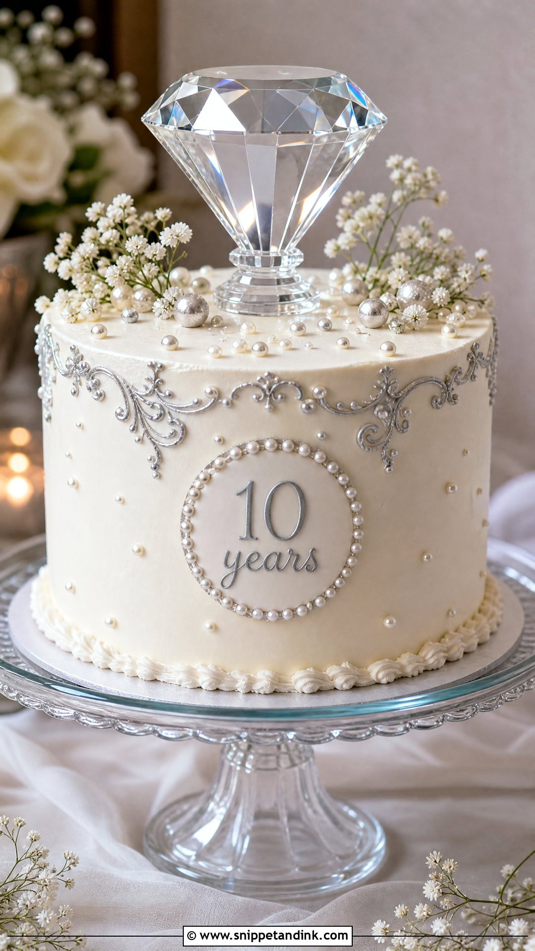 10 Year Anniversary Cake With Diamond Topper - Snippet and Ink - 25 10 Year Anniversary Cake Ideas