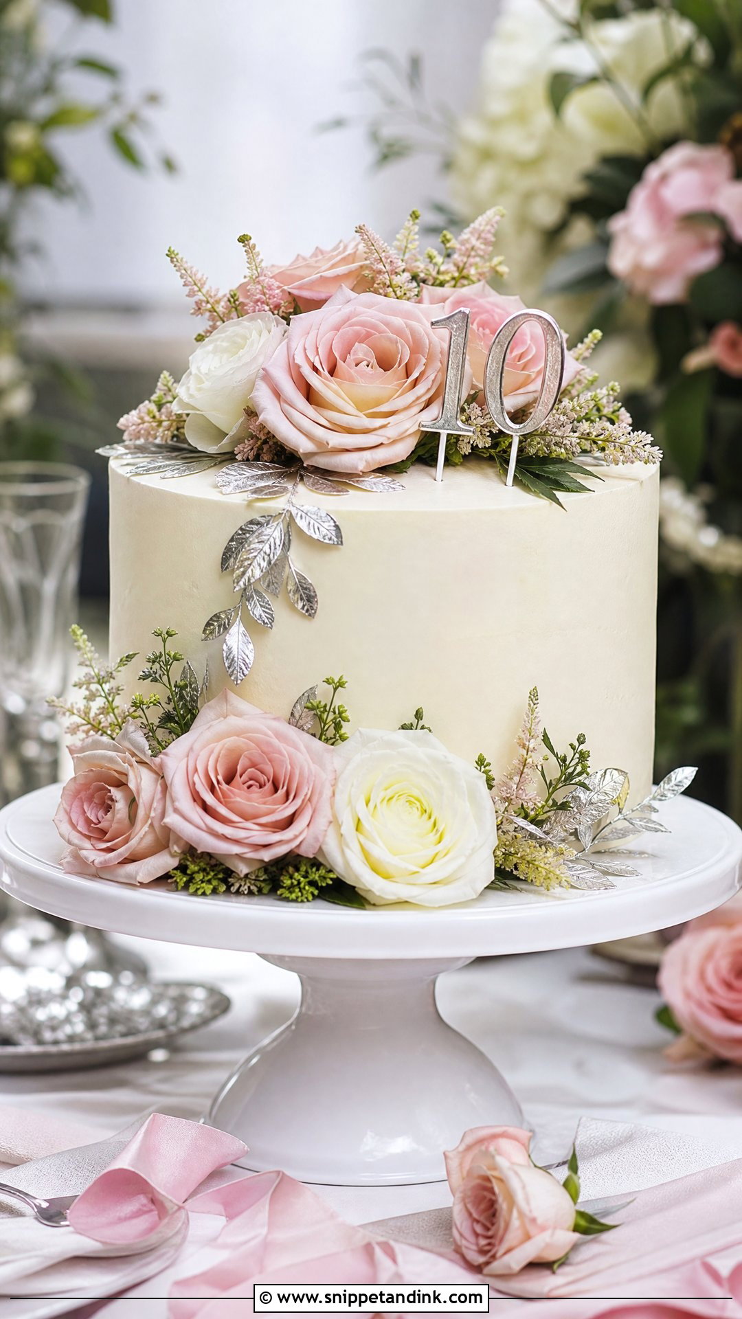 10 Year Anniversary Cake With Fresh Flowers - Snippet and Ink - 25 10 Year Anniversary Cake Ideas