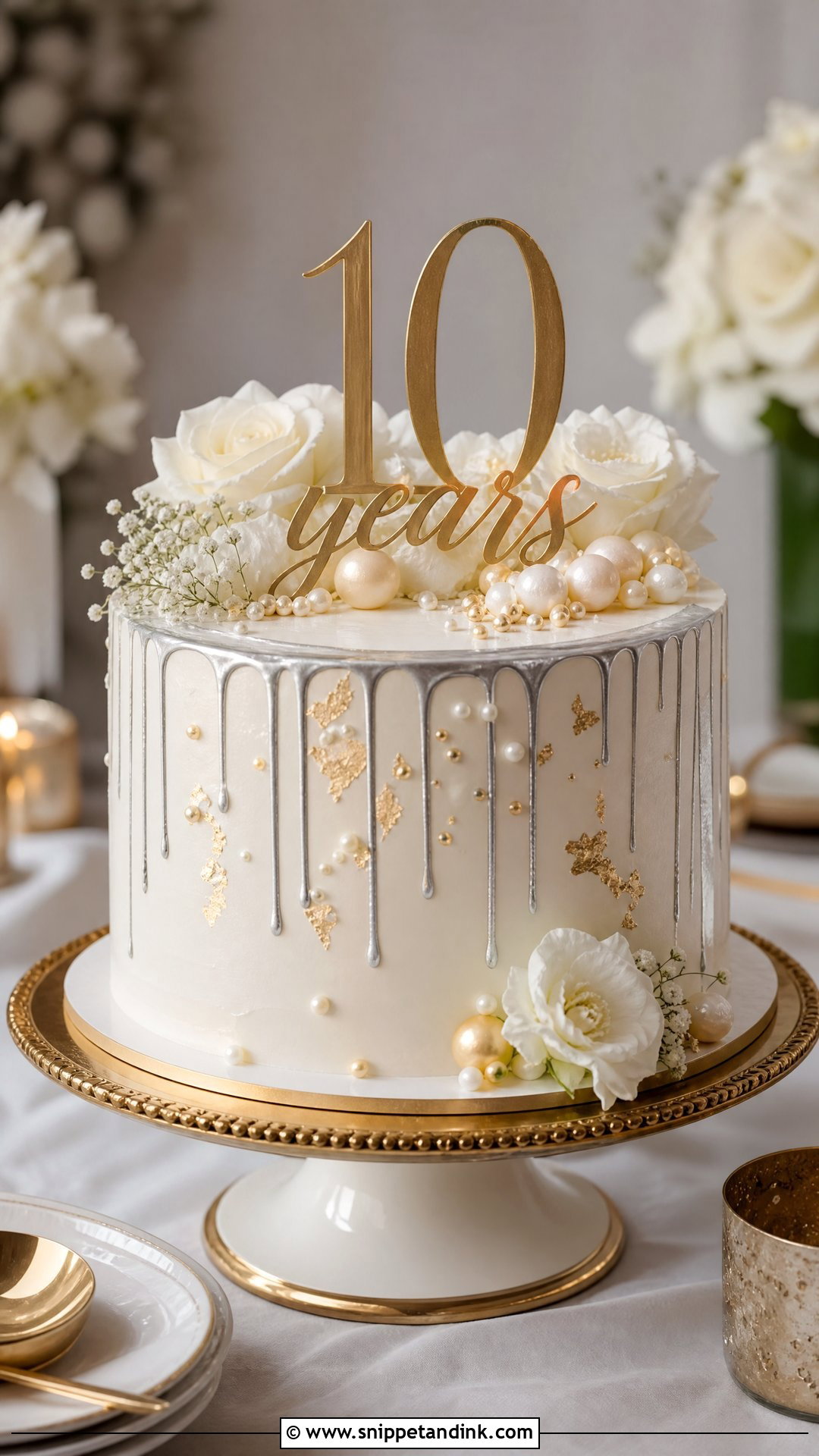 10 Year Anniversary Cake With Gold And Silver - Snippet and Ink - 25 10 Year Anniversary Cake Ideas