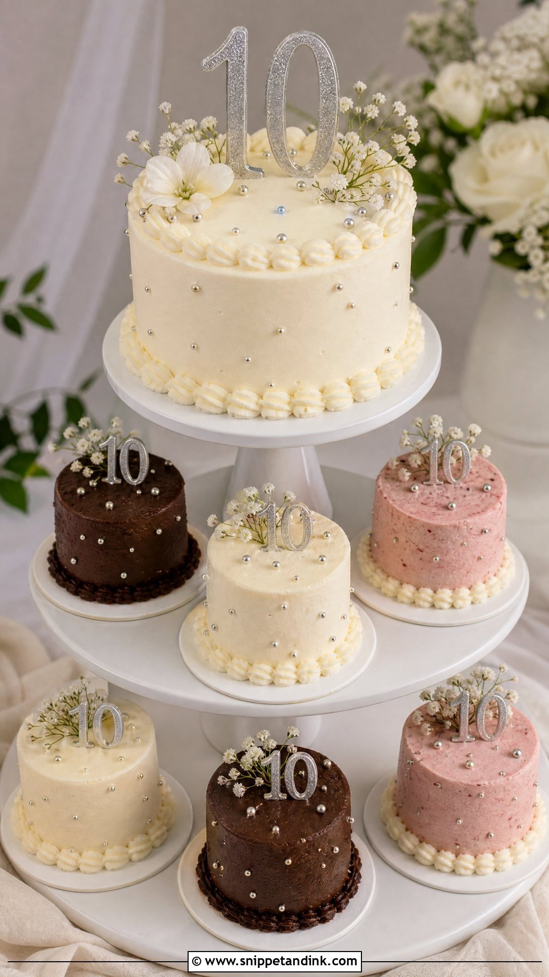 10 Year Anniversary Cake With Mini Cakes - Snippet and Ink - 25 10 Year Anniversary Cake Ideas