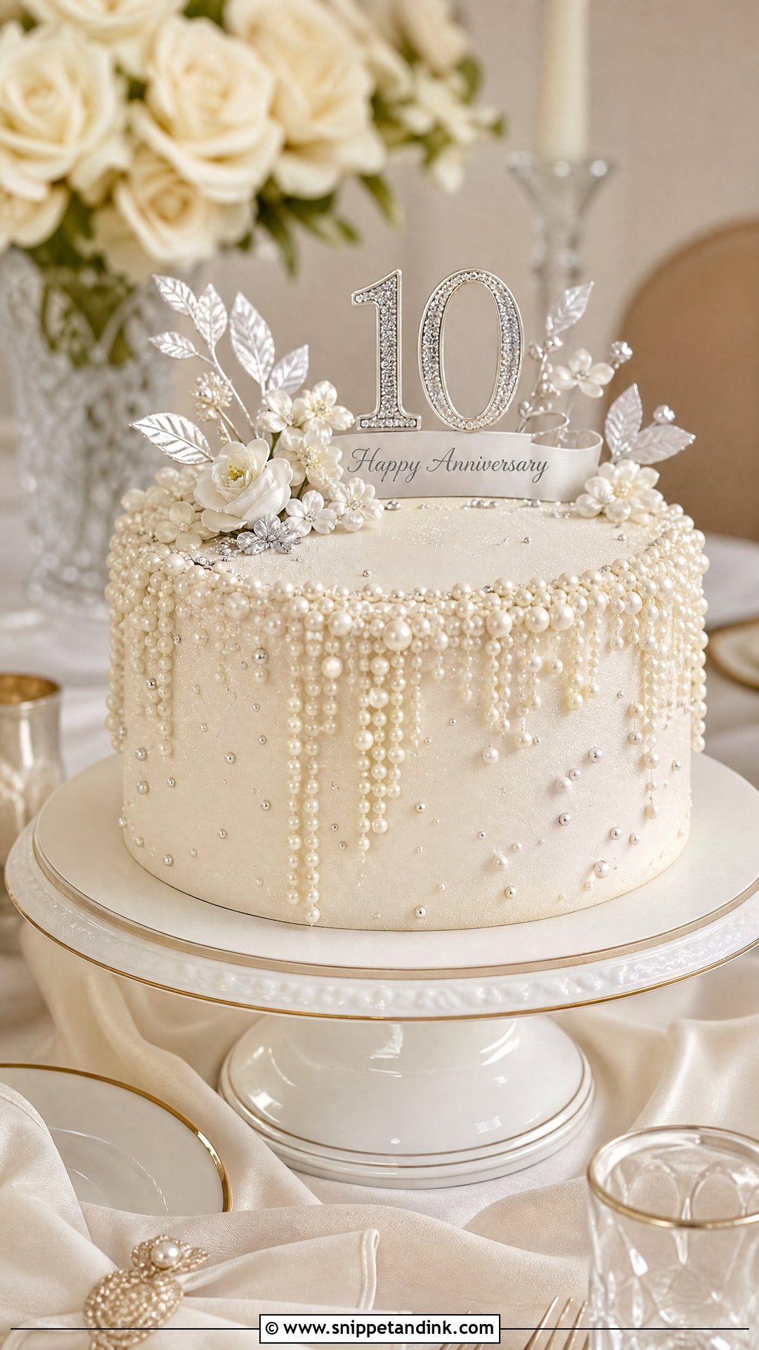10 Year Anniversary Cake With Pearl Details - Snippet and Ink - 25 10 Year Anniversary Cake Ideas