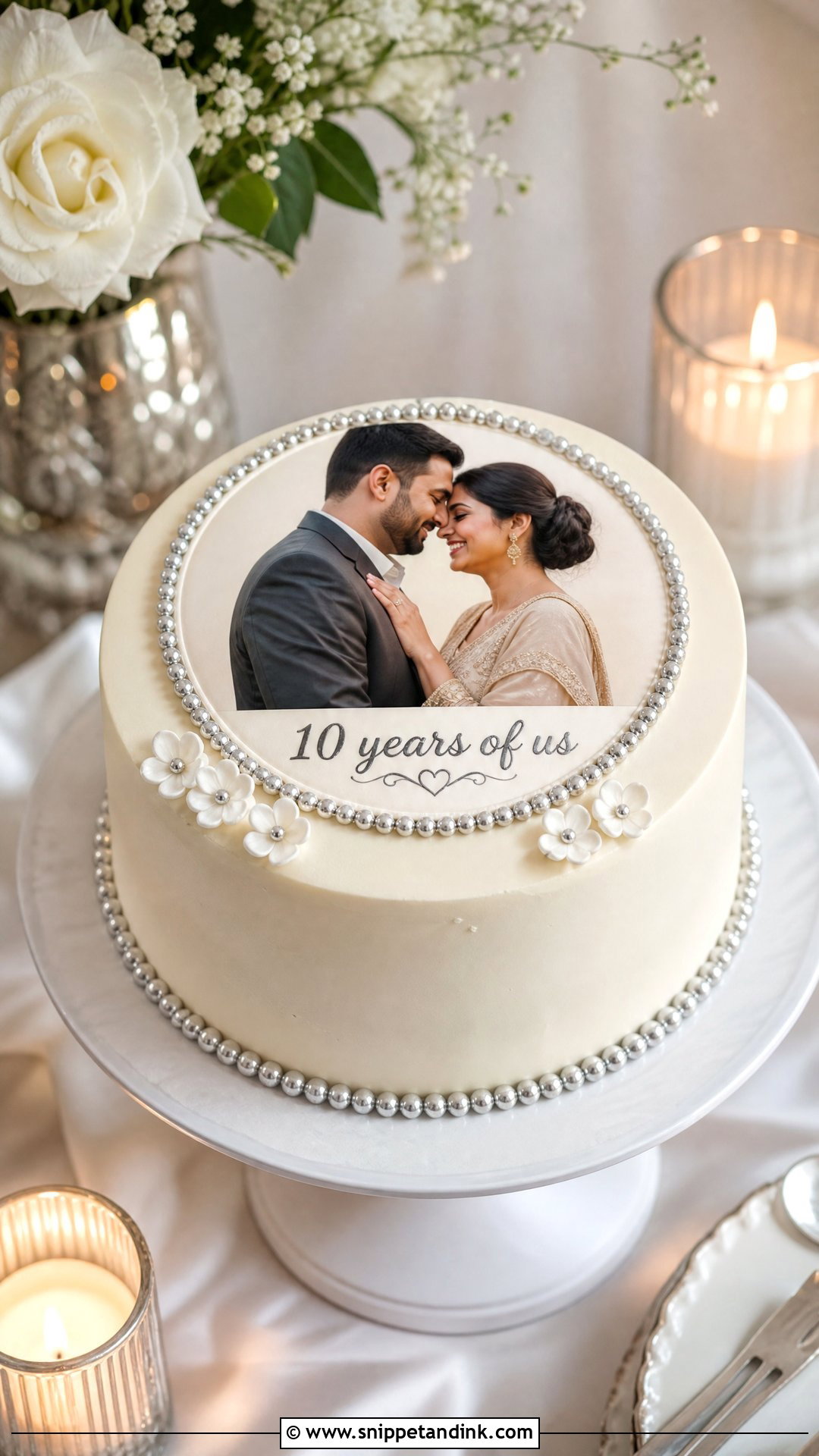 10 Year Anniversary Cake With Photo Topper - Snippet and Ink - 25 10 Year Anniversary Cake Ideas