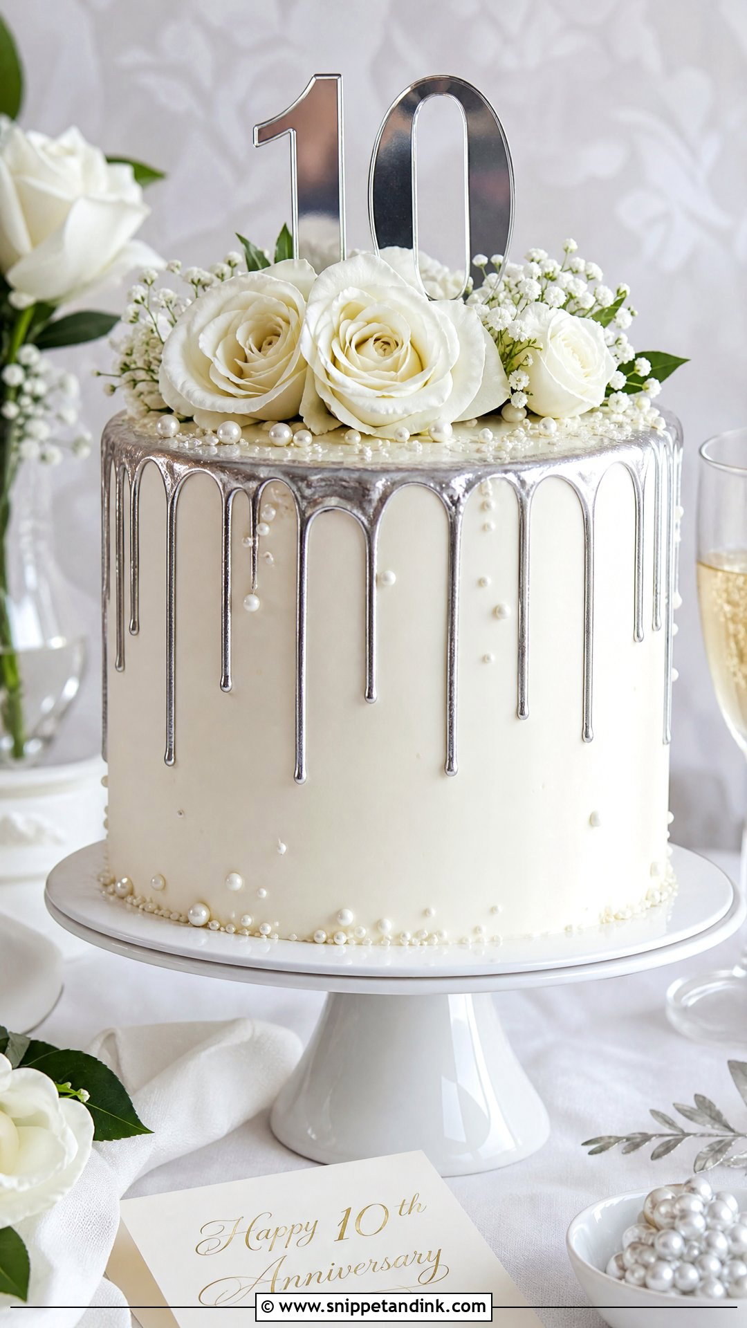 10 Year Anniversary Cake With Silver Drip - Snippet and Ink - 25 10 Year Anniversary Cake Ideas