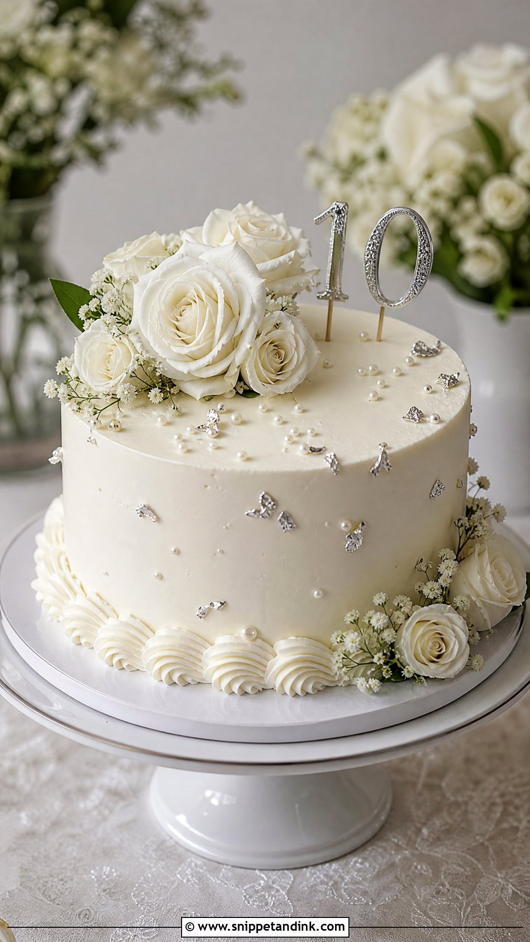 10 Year Anniversary Cake With White Roses - Snippet and Ink - 25 10 Year Anniversary Cake Ideas