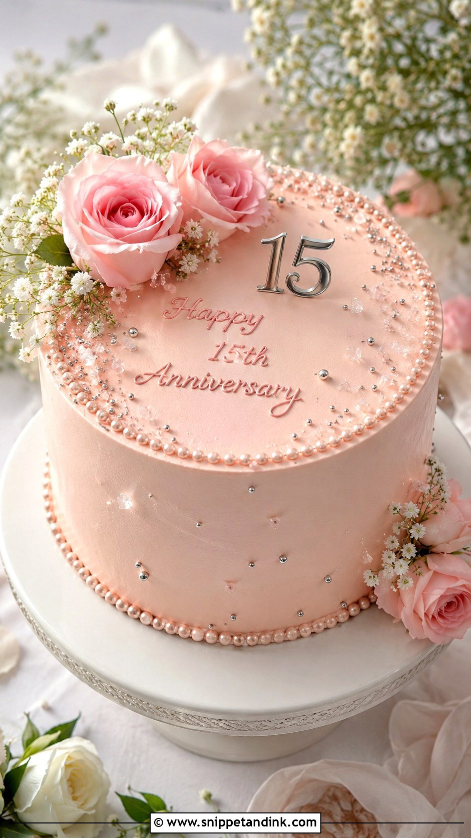 15th Anniversary Blush Pink Cake - Snippet and Ink - 20 15th Wedding Anniversary Cake Ideas