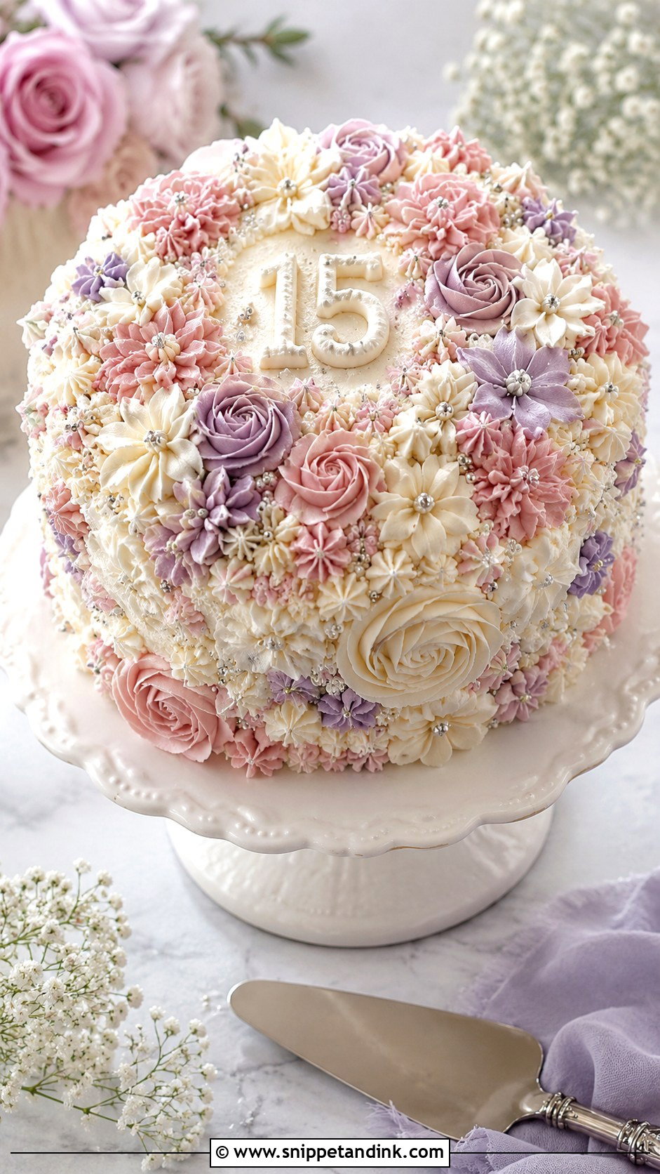 15th Anniversary Floral Buttercream Cake - Snippet and Ink - 20 15th Wedding Anniversary Cake Ideas