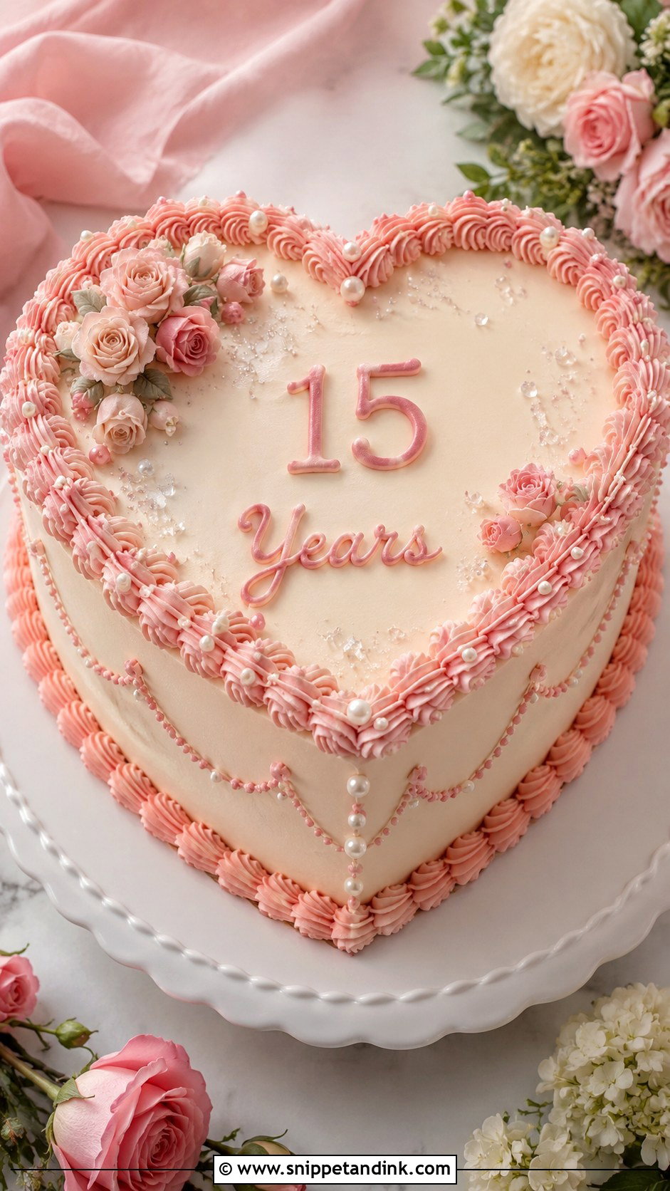 15th Anniversary Heart Cake - Snippet and Ink - 20 15th Wedding Anniversary Cake Ideas