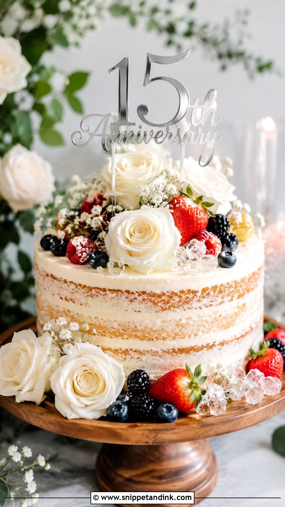 15th Anniversary Naked Cake - Snippet and Ink - 20 15th Wedding Anniversary Cake Ideas