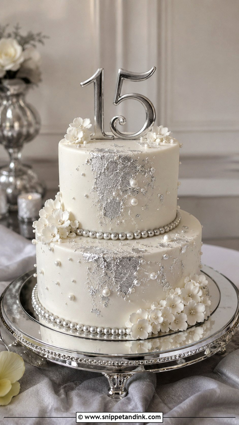 15th Anniversary Silver Cake - Snippet and Ink - 20 15th Wedding Anniversary Cake Ideas