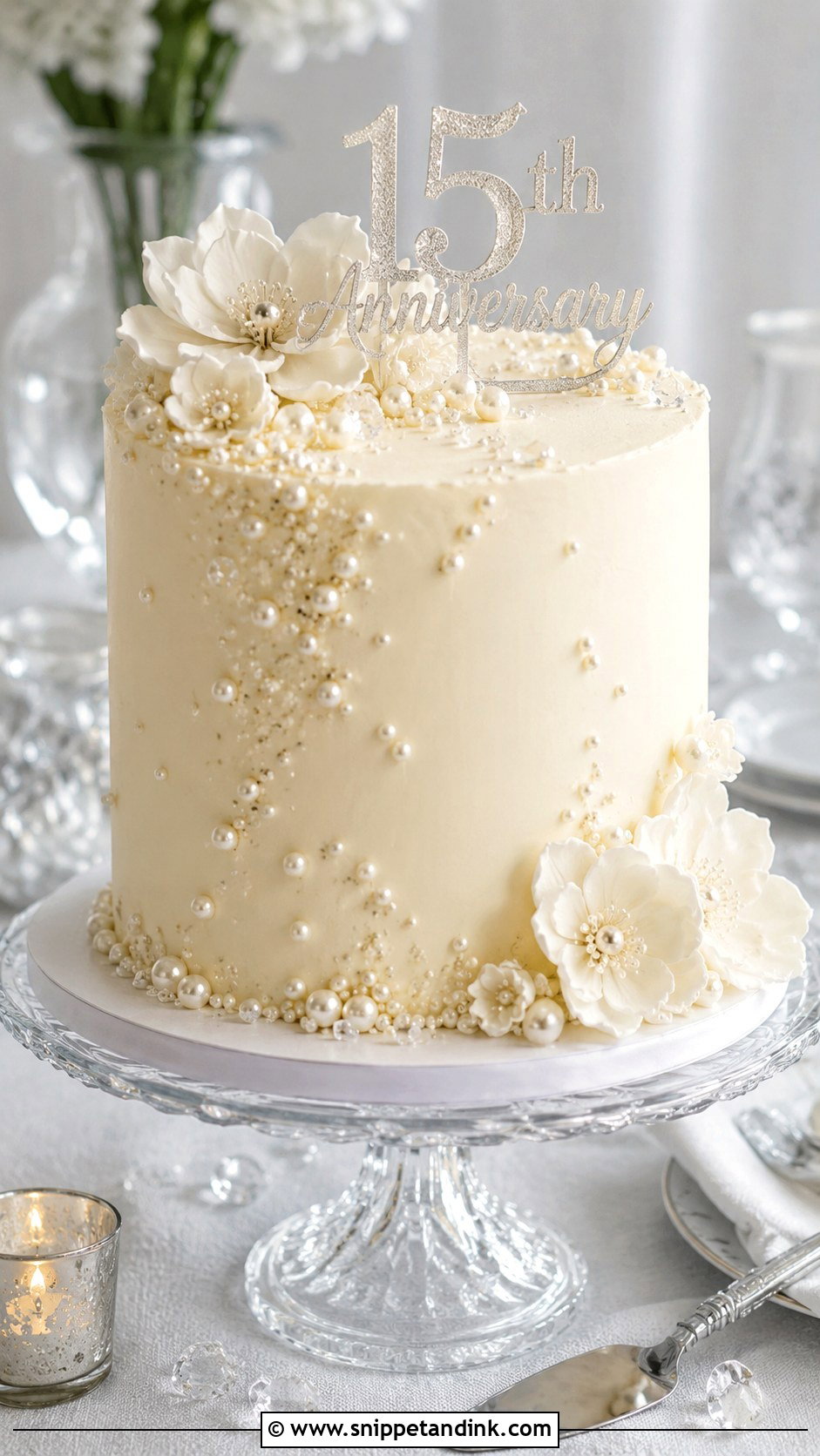 15th Anniversary Vanilla Pearl Cake - Snippet and Ink - 20 15th Wedding Anniversary Cake Ideas