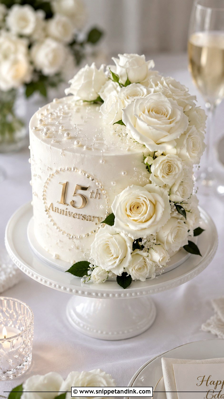15th Anniversary White Rose Cake - Snippet and Ink - 20 15th Wedding Anniversary Cake Ideas