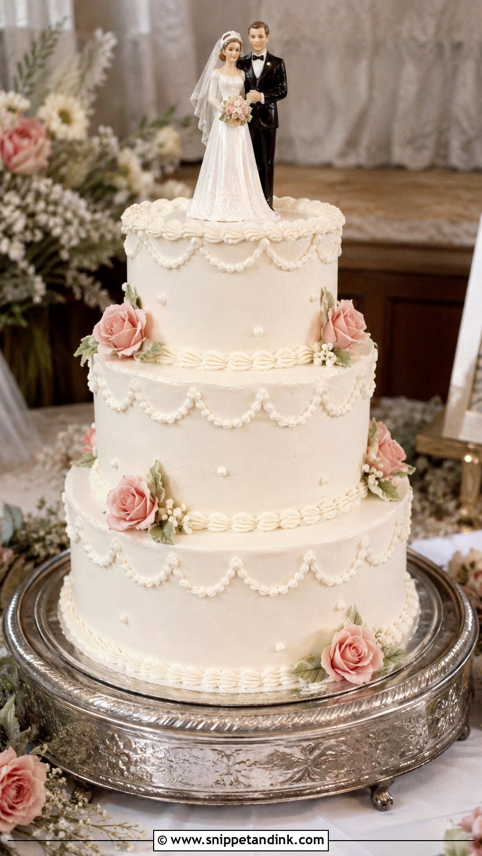 1970s Wedding Cake With Bride And Groom Topper - Snippet and Ink - 20 1970s Wedding Cake Ideas