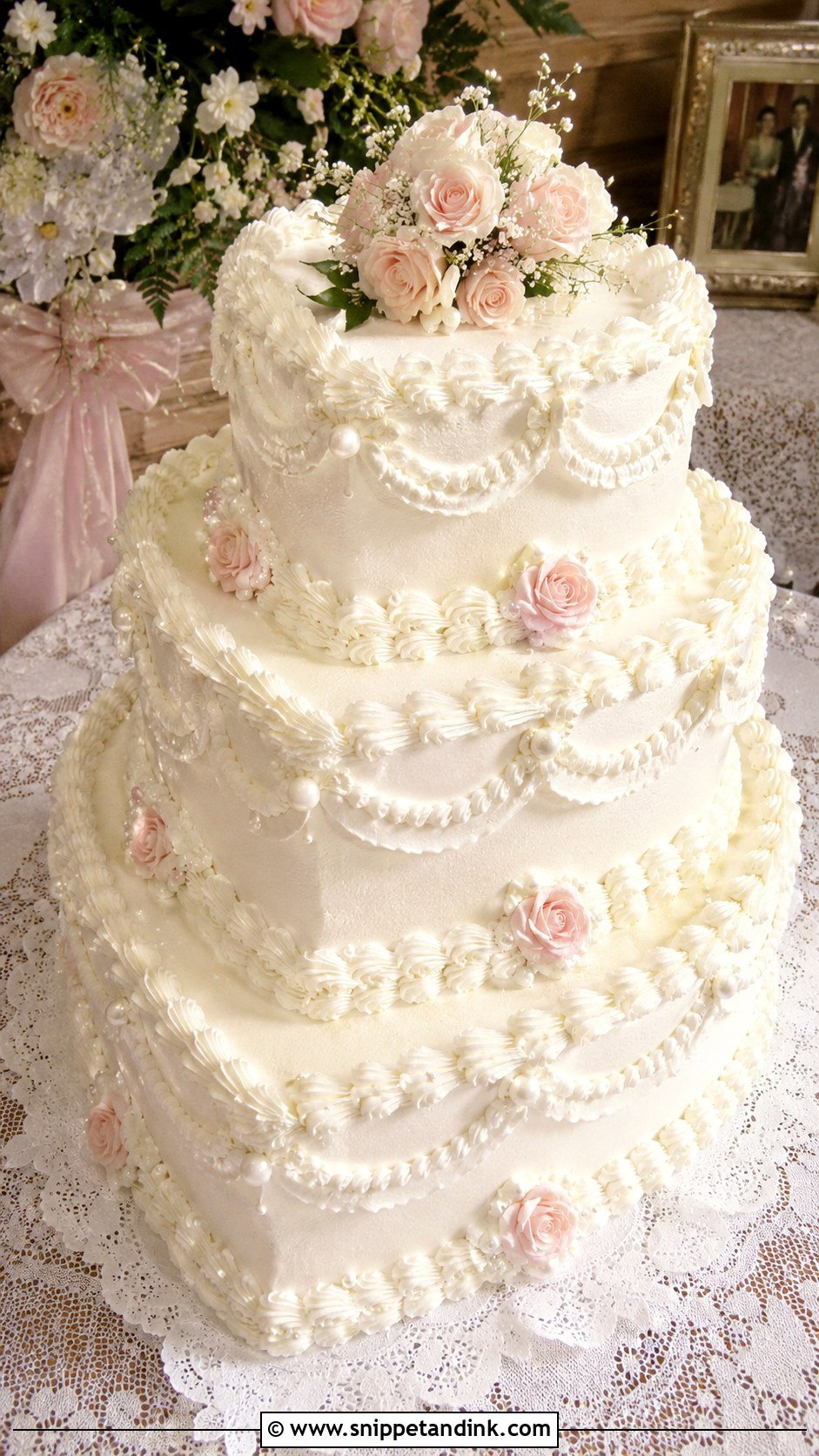 1970s Wedding Cake With Heart Tiers - Snippet and Ink - 20 1970s Wedding Cake Ideas