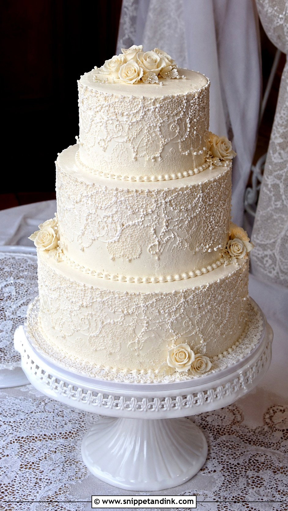 1970s Wedding Cake With Lace Piping - Snippet and Ink - 20 1970s Wedding Cake Ideas