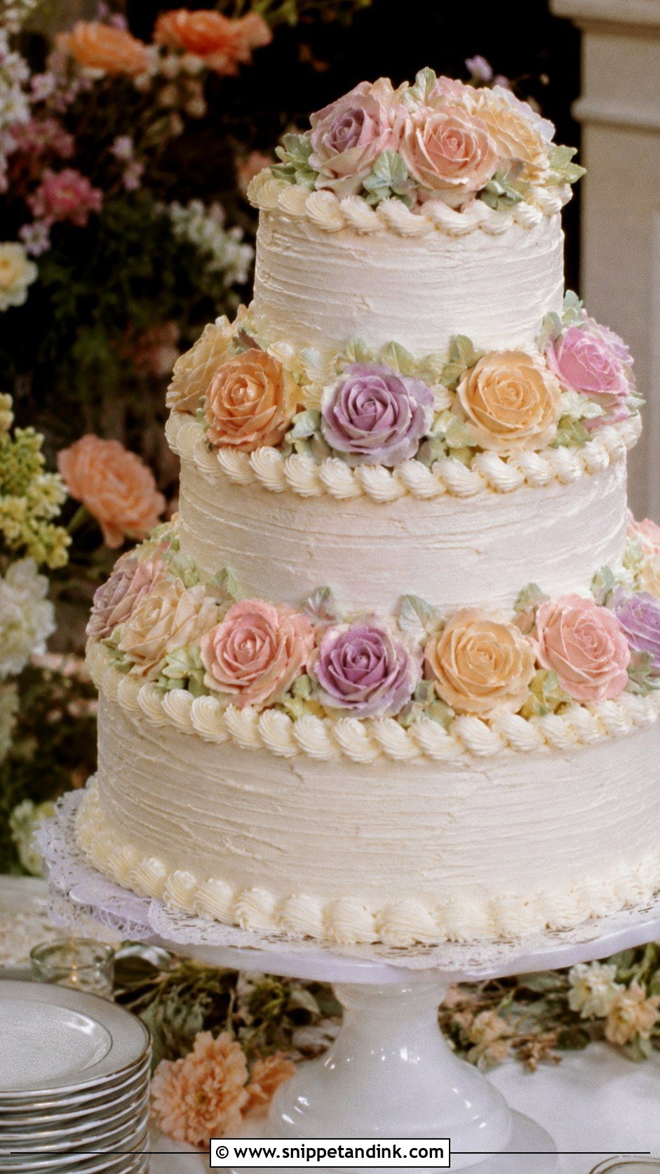 1970s Wedding Cake With Piped Roses - Snippet and Ink - 20 1970s Wedding Cake Ideas