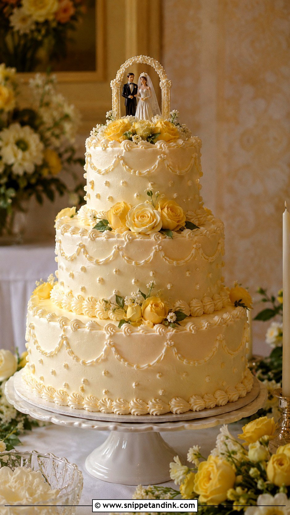 1970s Wedding Cake With Yellow Roses - Snippet and Ink - 20 1970s Wedding Cake Ideas