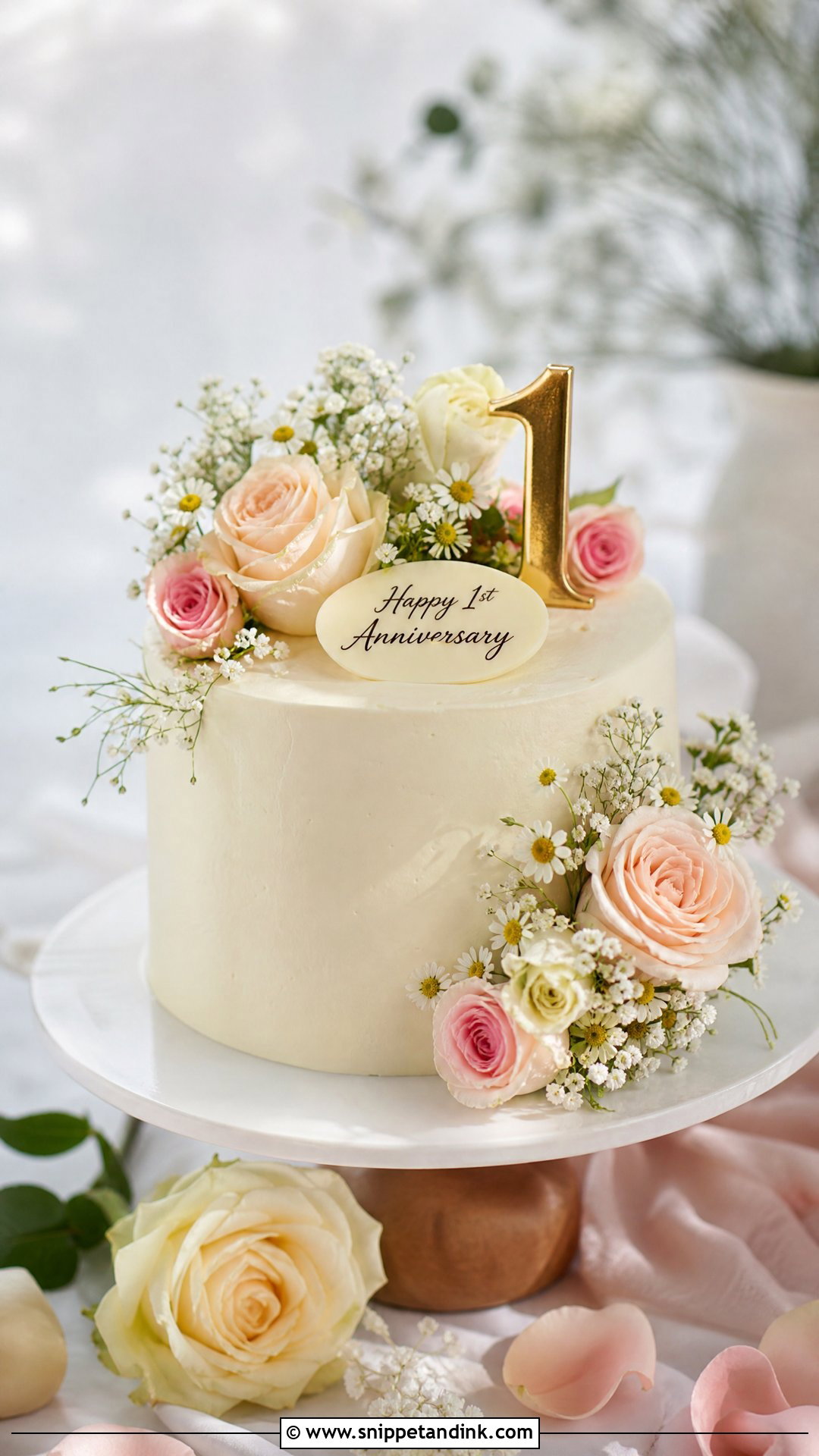 1st Anniversary Cake With Fresh Flowers - Snippet and Ink - 30 1st Anniversary Cake Ideas