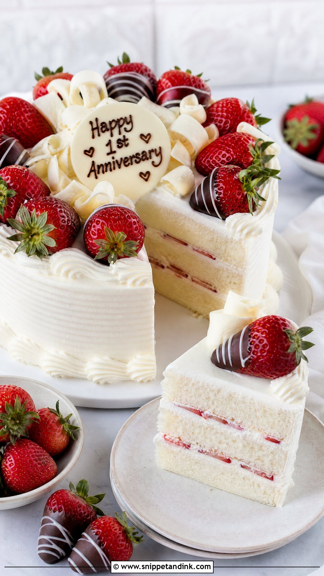 1st Anniversary Cake With Strawberries - Snippet and Ink - 30 1st Anniversary Cake Ideas