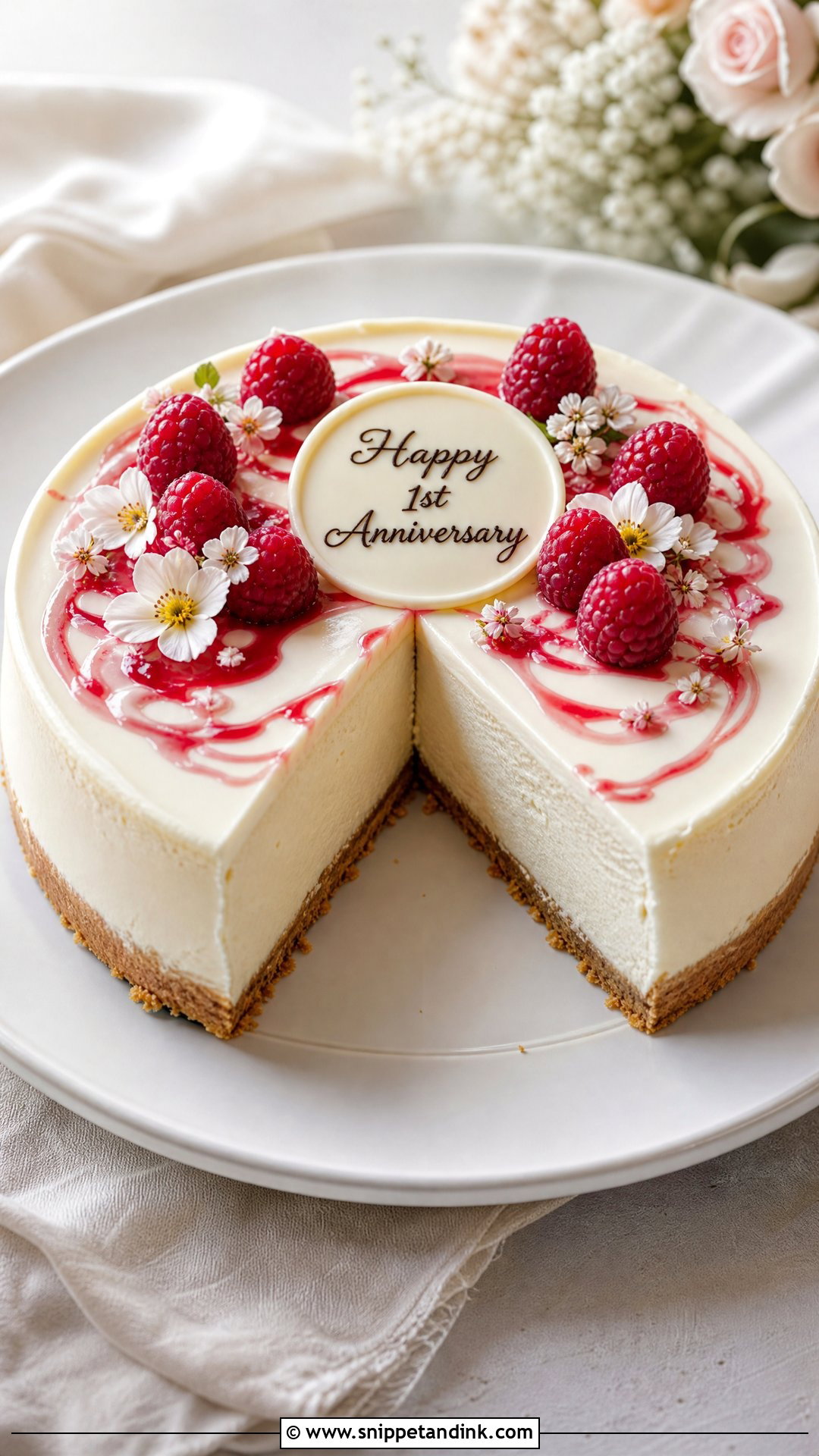 1st Anniversary Cheesecake - Snippet and Ink - 30 1st Anniversary Cake Ideas